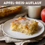 Apfel-Reis-Auflauf – cremiger Milchreis mit saftigen Apfelscheiben, gebacken zu einem süßen Hauptgericht für die ganze Familie.